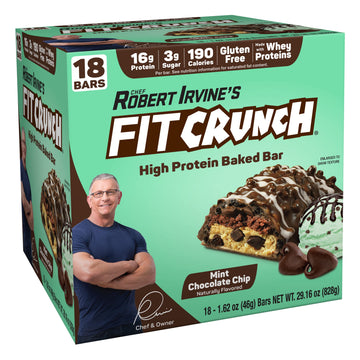 Fitcrunch Snack Size Protein Bars, Worlds Only 6-Layer Baked Bar, 3G Of Sugar & Soft Cake Core (18 Bars, Mint Chocolate Chip)