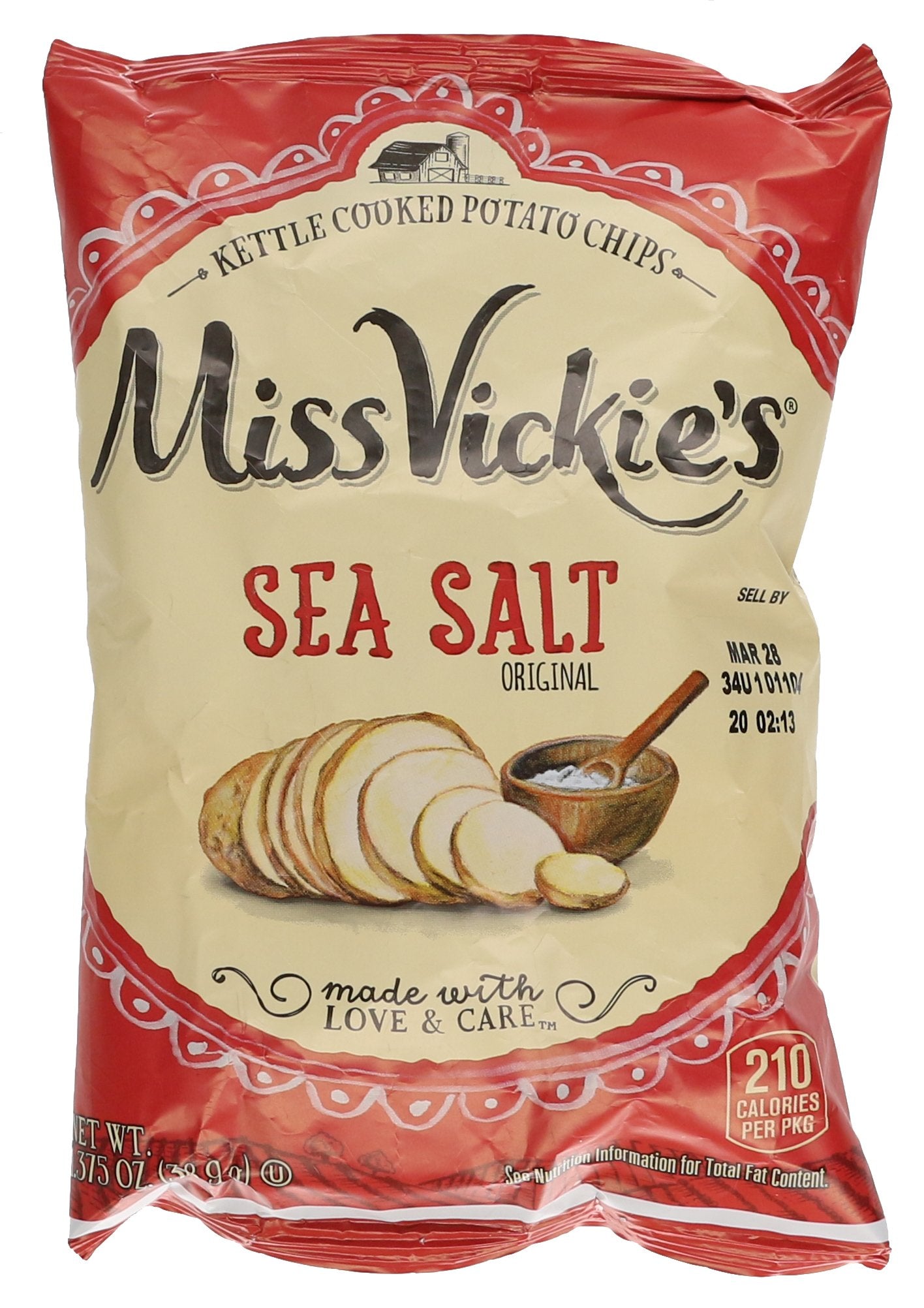 Miss Vickies Kettle Cooked Potato Chips, Sea Salt, 1.375 oz (Pack of 48)