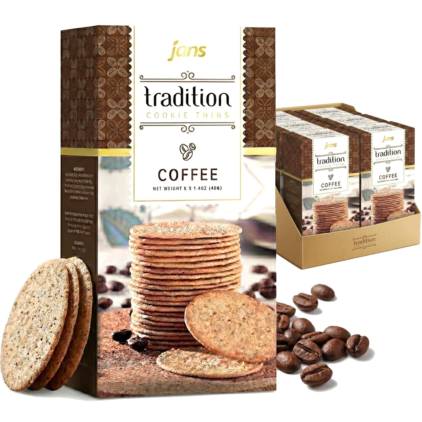 Jans Tradition Cookie Thins, Coffee Flavor Baked Crackers, 4.2 oz (Pack of 6)