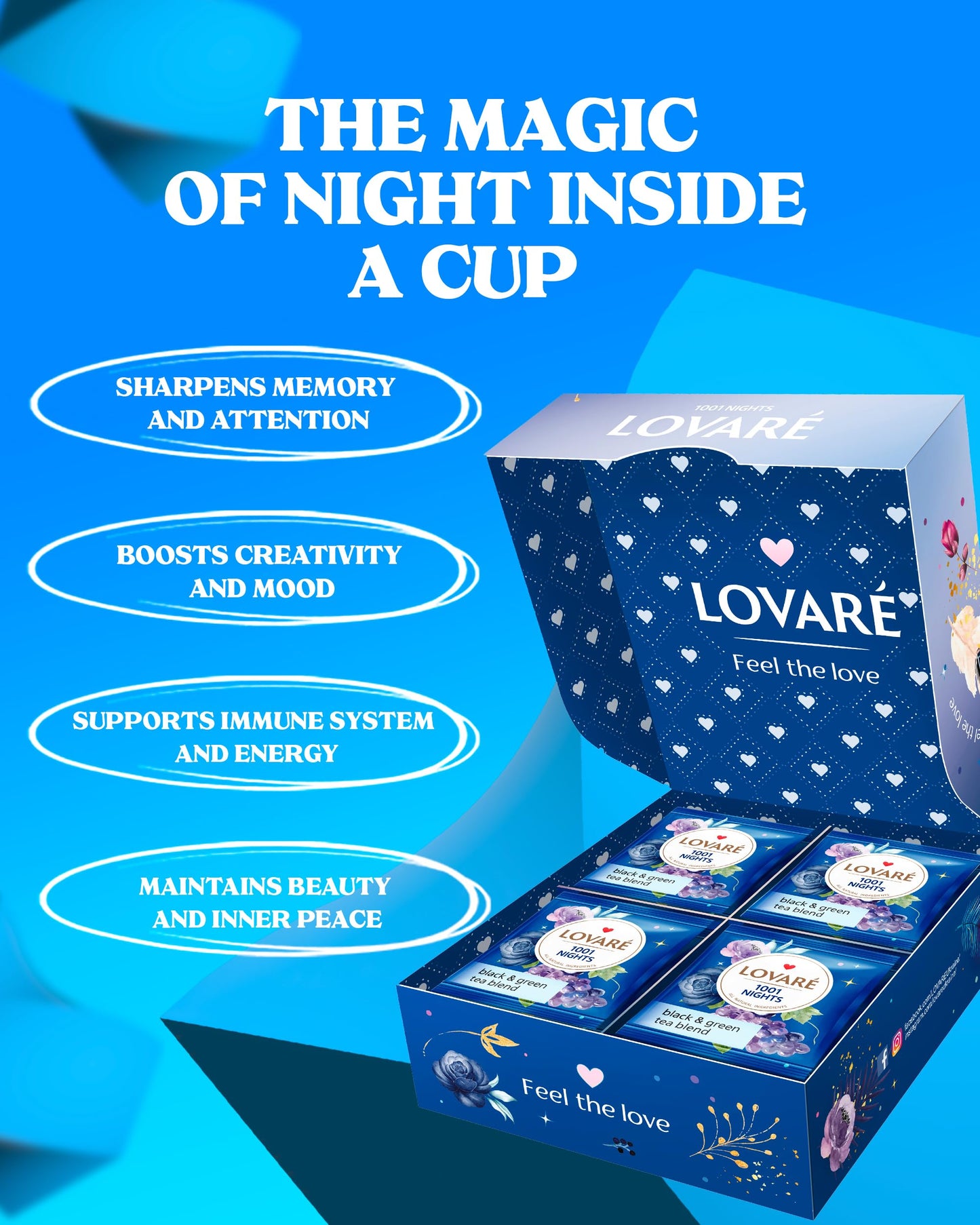 LOVARE 1001 Nights Tea Bags 64 g - Made in Ukraine - Classic Black and Sencha Green Flavored Tea Blend - Tea Bags Individually W