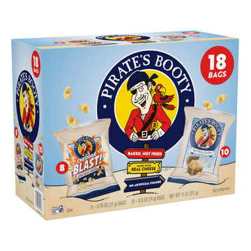 Pirates Booty Aged White Cheddar and Cheddar Blast Cheese Puffs Variety Pack, Gluten Free, Individual Size Snack Bags (18 Count