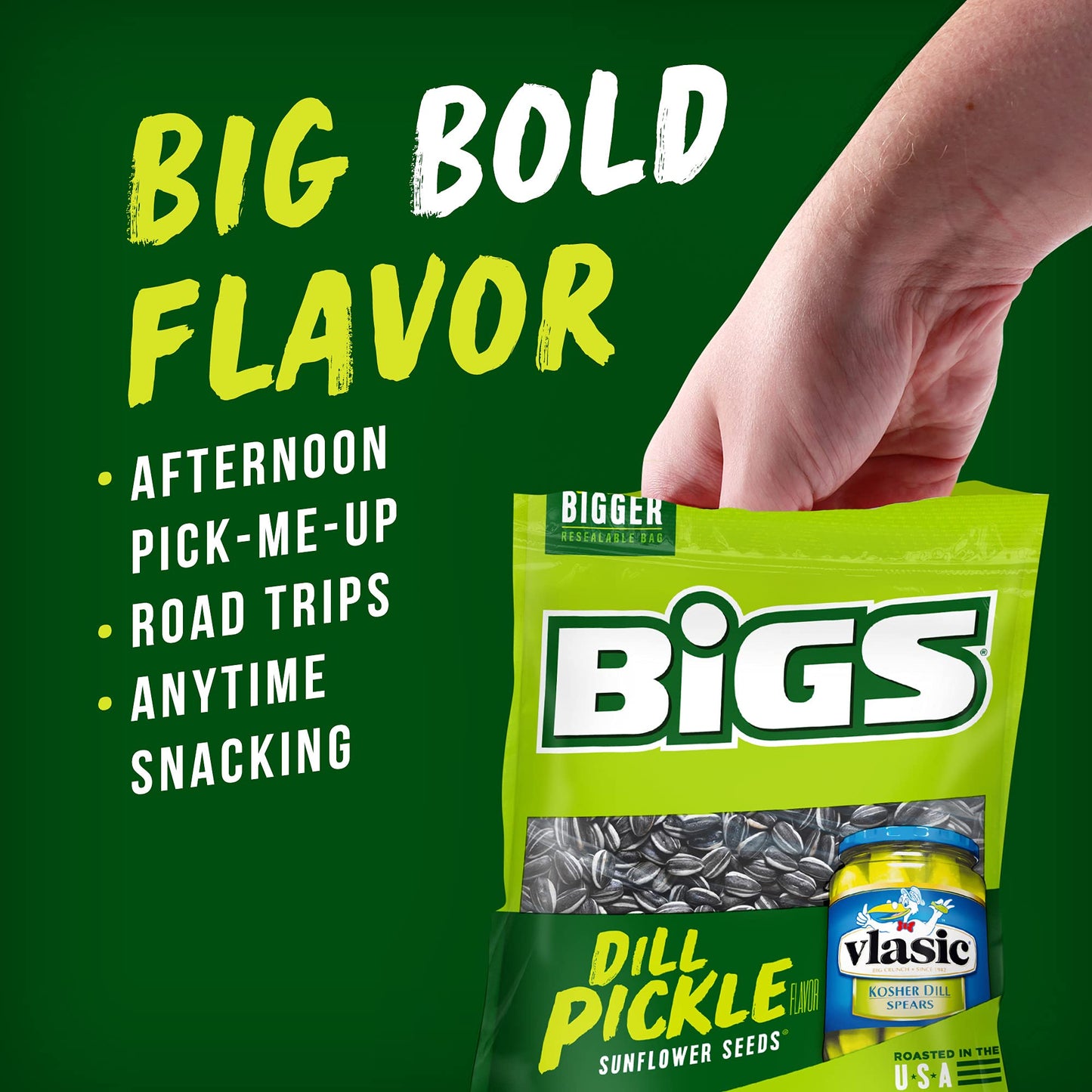 BIGS Vlasic Dill Pickle Sunflower Seeds, Keto Friendly Snack, Low Carb Lifestyle, 5.35 oz Bag