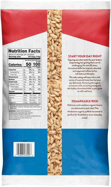 Arrowhead Mills Organic Puffed Rice Cereal, 6 oz Bag (Pack of 6)
