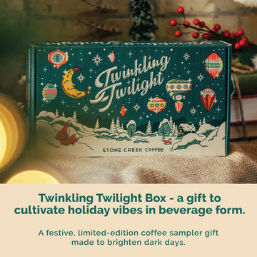 Stone Creek Coffee Twinkling Twilight Box Dark, Medium, And Light Roast (8 Oz, Pack Of 3) – Whole Bean Coffee Sampler, Holiday Limited-Edition Gift Set, Juicy, Balanced And Bold Roasted Coffee Beans