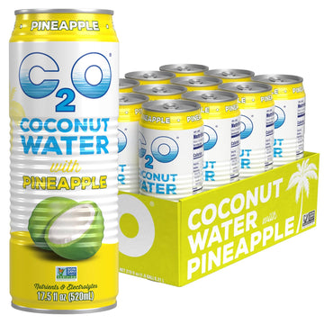 C2O - Coconut Water With Pineapple (12 Pack) - Made With Fresh Coconut Water - Plant Based - Non Gmo - Canned Water - Natural Hydration, Essential Electrolytes, & Potassium - 12 Cans, 17.5 Fl Oz