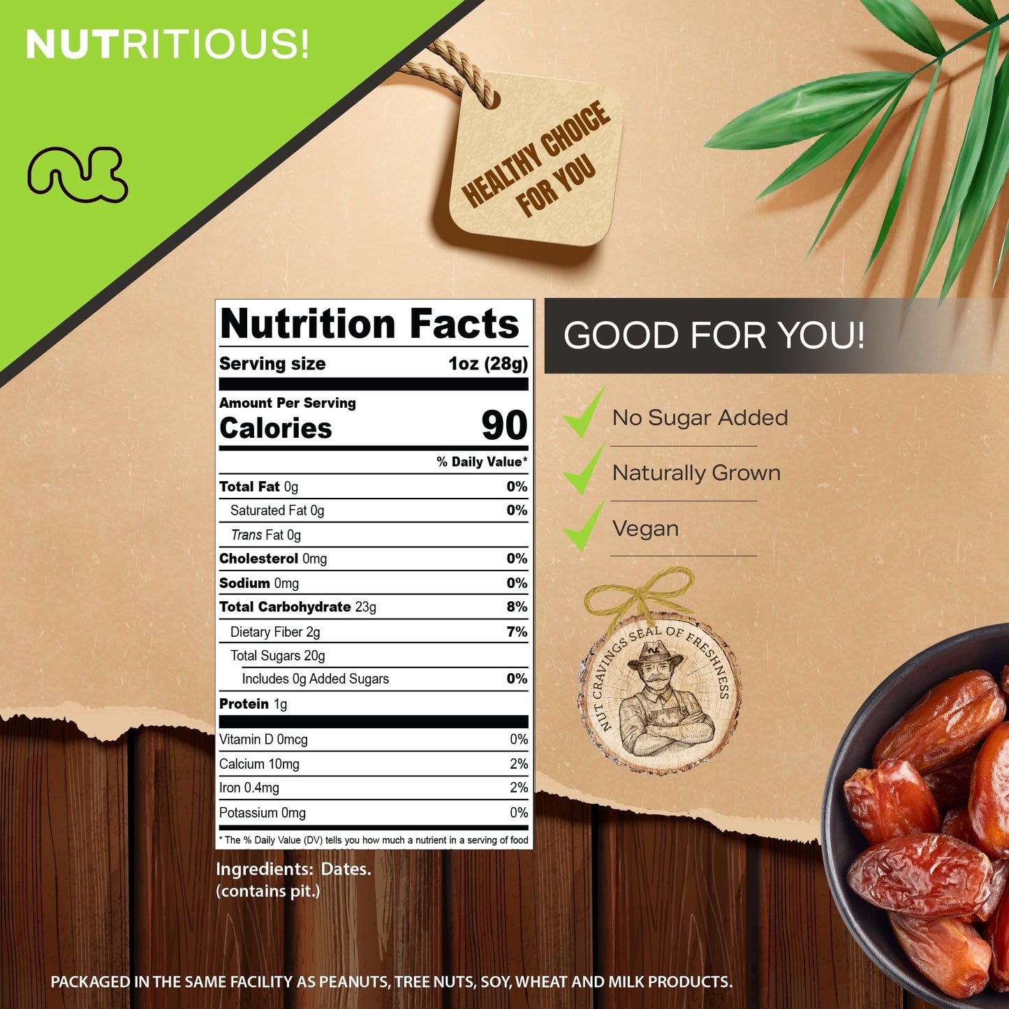 NUT CRAVINGS Dry Fruits - Sun Dried Jumbo Medjool Dates, No Sugar Added (6oz - 1 Pack) Packed Fresh in Resealable Bag - Sweet Sn