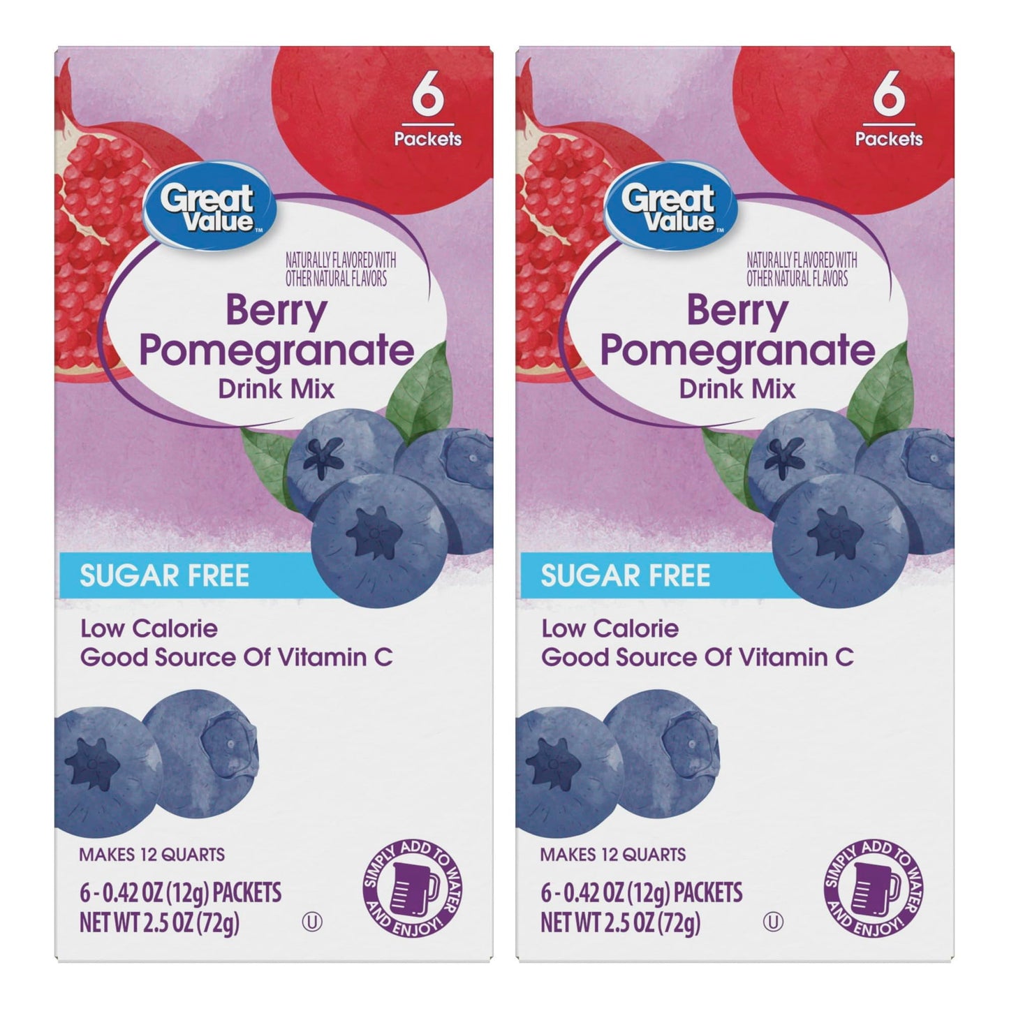 Generic Drink Mix Bundle - Low Calorie Berry Pomegranate - 2 Pitcher Size Boxes with 6 Packets Each