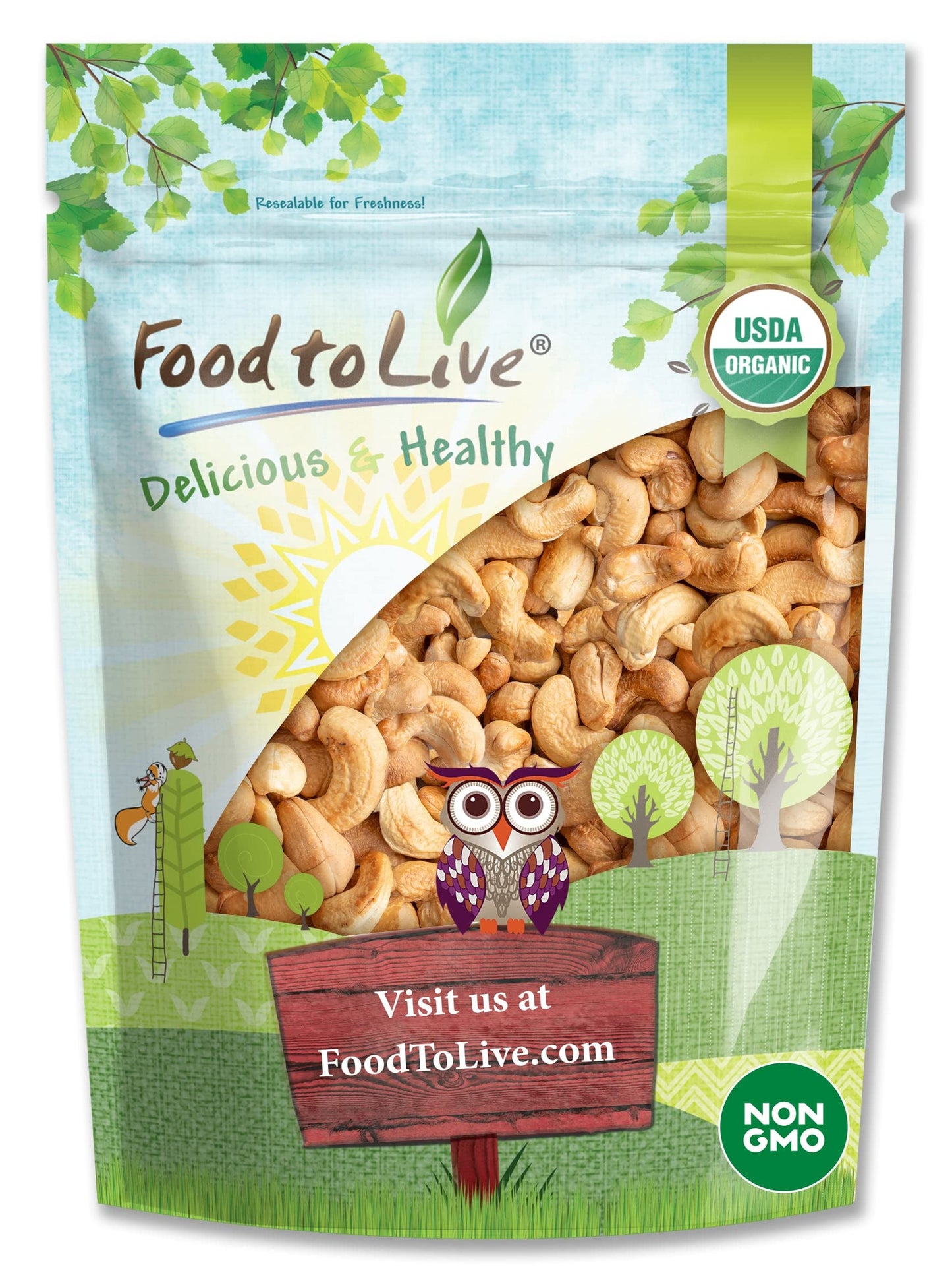 Food to Live Organic Dry Roasted Whole Cashews, 5 Pounds Non-GMO, Unsalted, Oven Roasted Nuts, No Oil Added, Kosher, Vegan, Bulk