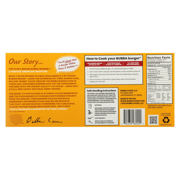 Bubba Burger, Frozen Beef Burger Patties, Sweet Onion, USDA Choice Beef Chuck, 2 lb, Pack of 6