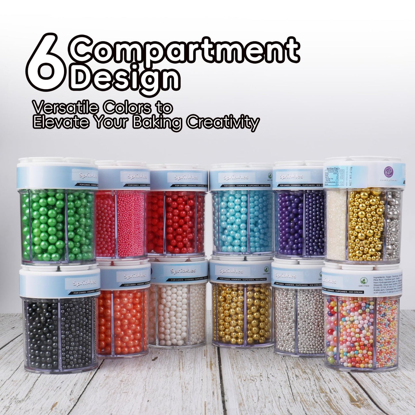 Sprinkles For Cake Decorating, 11Oz White Pearl Sprinkles 6 Sizes Mix For Cake Cupcake Ice Cream Donuts Cookie Baking Toppings