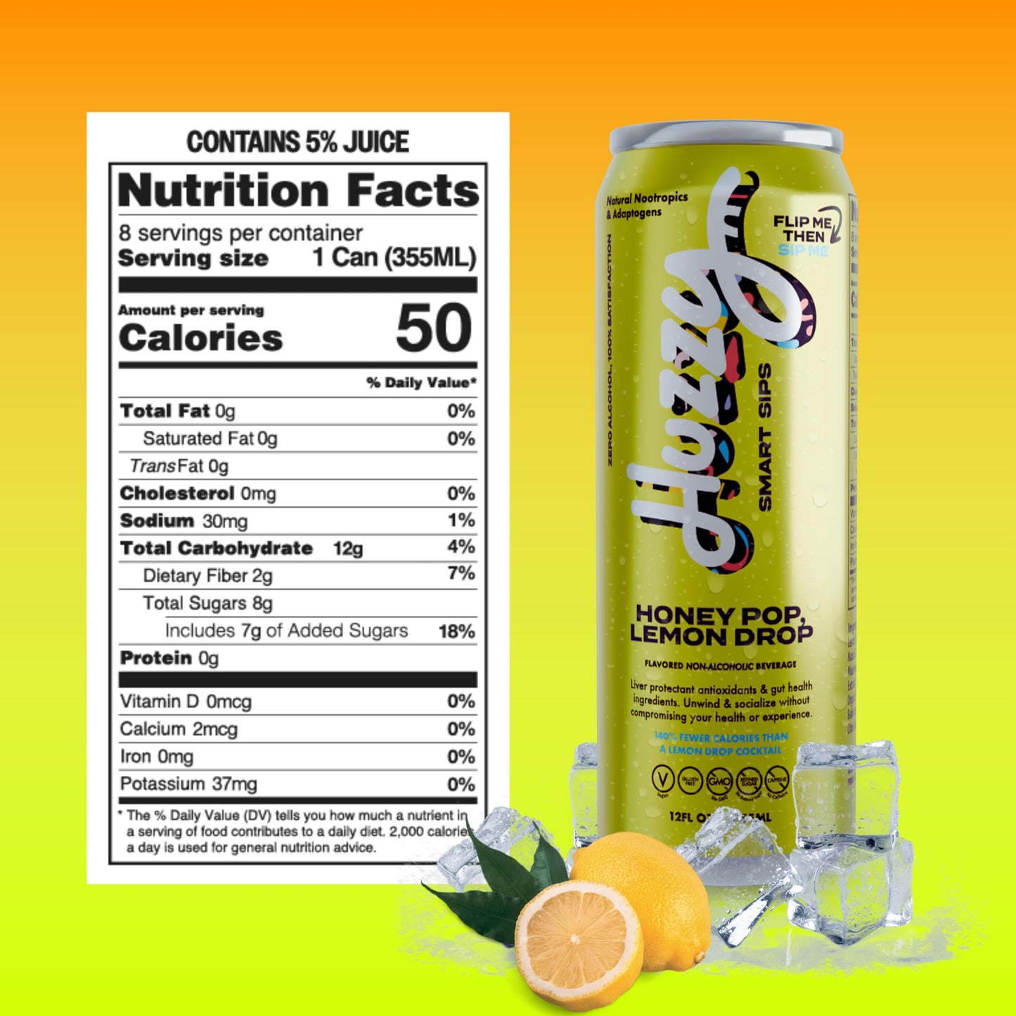 Huzzy Smart Sips Non- ic Functional Cocktails - Low Calorie, Low Carb, 4 Pack