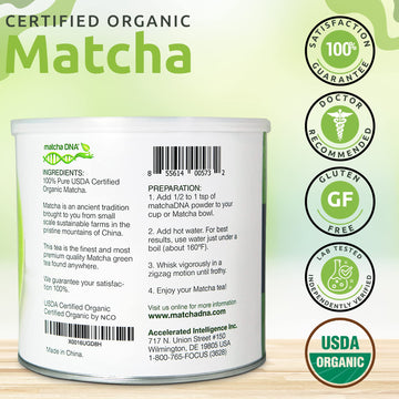 Matcha Dna Certified Organic Matcha Green Tea Powder (16 Oz Tin Can)