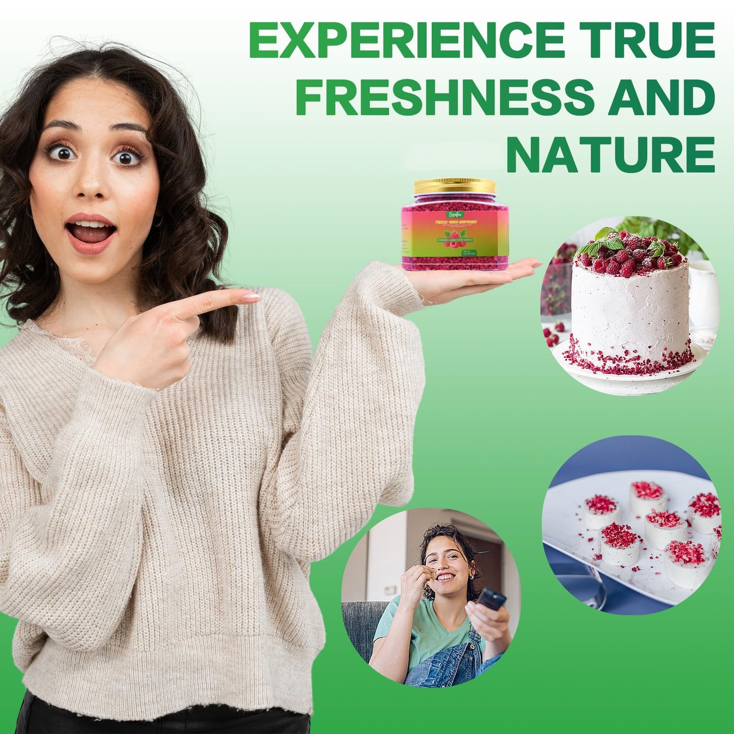 Snafre Freeze Dried Raspberry Pieces, 3.53OZ - No Sugar Added Fruit Snacks for Baking, Garnishing, Yogurt, Cereal, Beverages