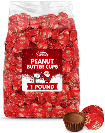 Bulk Milk Chocolate Peanut Butter Cups Miniatures 1 Pound - Individually Wrapped Chocolate Candy In Red Foil For Parties, Gift Bags, And Candy Buffets - Approx 55 Pieces