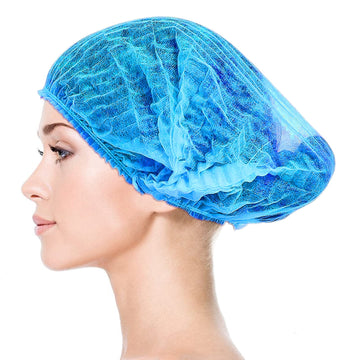 Disposable Bouffant Caps 100 Pcs,21Inches Hair Net, Elastic Dust Cap For Food Service, Kitchen Head Cover (Blue)