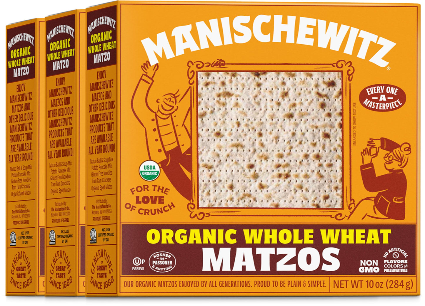 Manischewitz Organic Whole Wheat Matzos Kosher For Passover 10oz (3 Pack) Crisp & Delicious, Kosher for Passover and for Year Ro