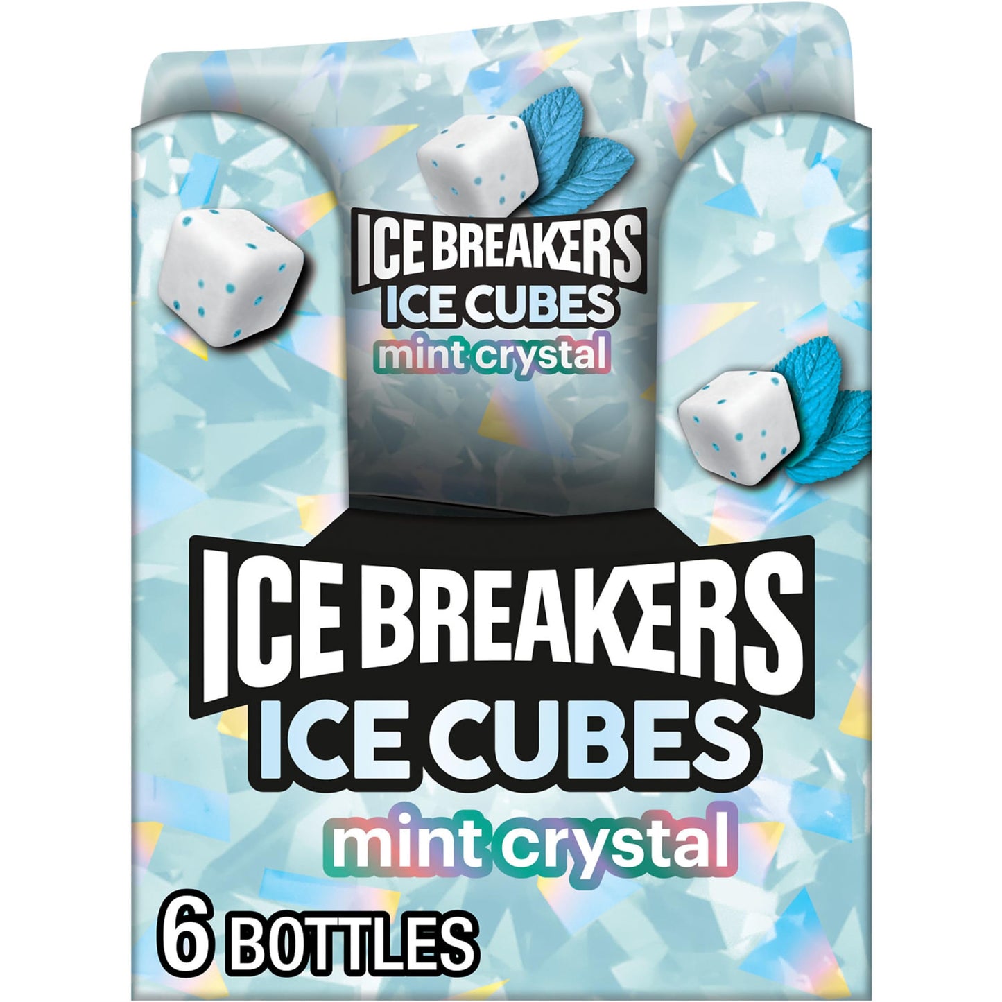 Ice Breakers Ice Cubes Mint Crystal Sugar Free Chewing Gum Made With Xylitol 3.24 Oz Bottles (6 Count 40 Pieces)