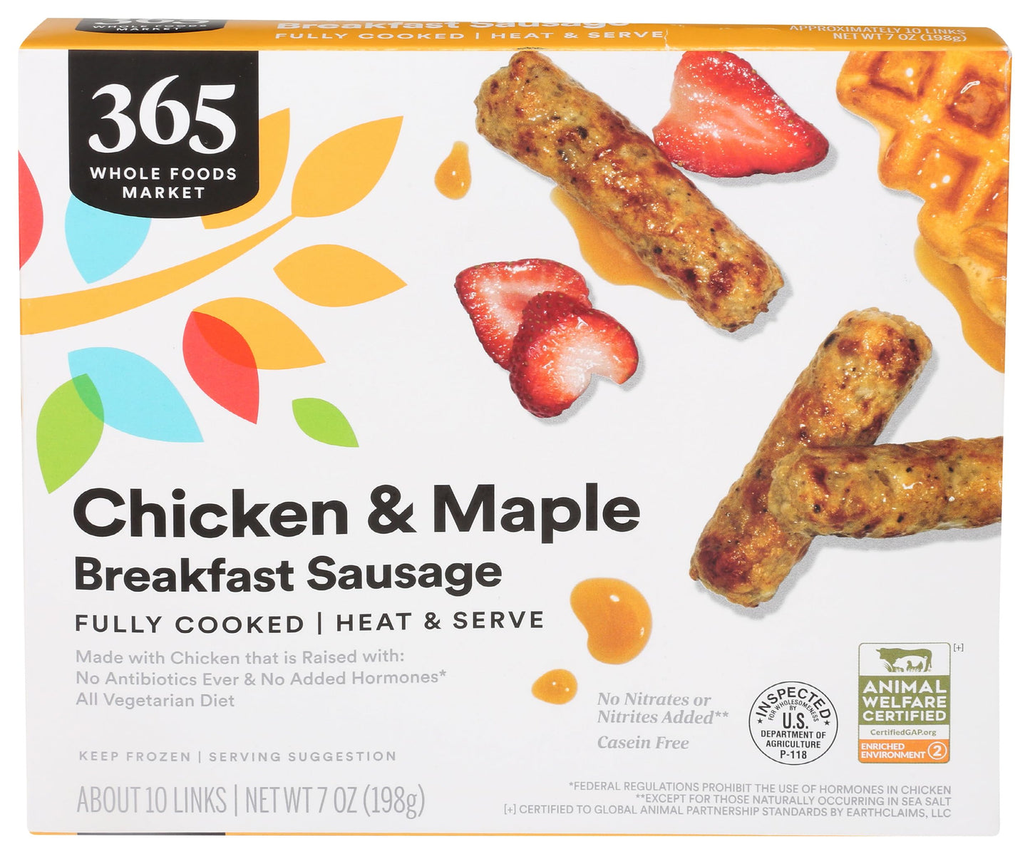 365 Everyday Value, Chicken & Maple Breakfast Sausage (Frozen), 10 Count