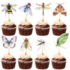 Ercadio 32 Pcs Insect Theme Cupcake Toppers Dragonflies Bees Flies Butterflies Moths Cupcake Pick Decorations for Insect Theme B
