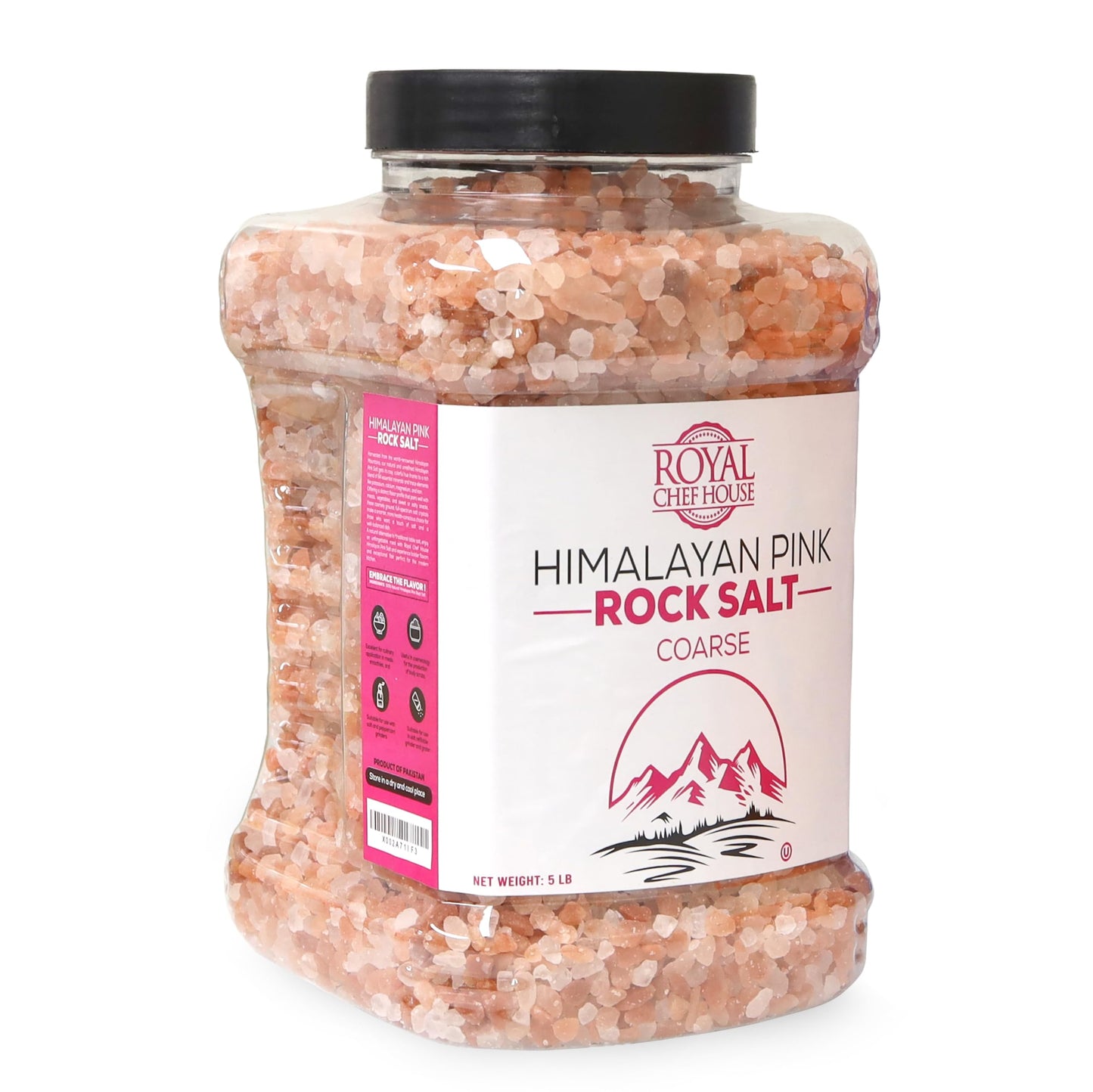 Royalhouse, Himalayan Pink Salt - 5 Lbs Coarse Grain Bulk In Jar, Pure Gourmet Crystals, Natural - Contains 84 Minerals, Suitabl