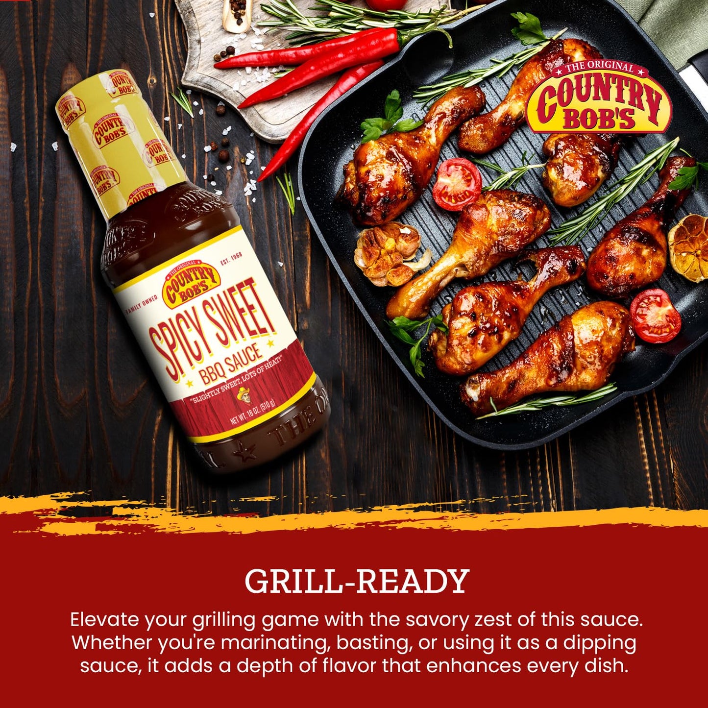 Country Bobs Spicy Sweet BBQ Sauce, Slightly Sweet with Bold Heat, 18 oz (Pack of 2)