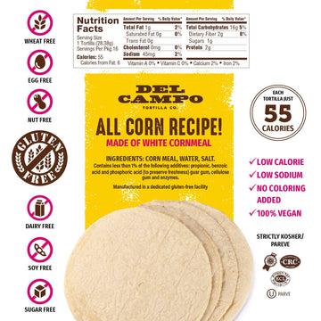 Del Campo Soft Corn Tortillas - 6 Inch Round 1 Lb. Bag. 100% Delicious, Gluten Free, Authentic Mexican Food. Serving Options: Wr
