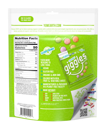 YumEarth Organic Giggles Sour Chewy Candy Bites, 60- 0.5 oz. Fruit Flavored Snack Packs, Allergy Friendly, Gluten Free, Non-GMO,