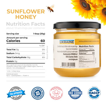 Honigma Raw Sunflowers Honey | Exquisite Taste | 100% Pure | Unpasteurized | Unfiltered | Partially Crystallized | 250G/8.8Oz