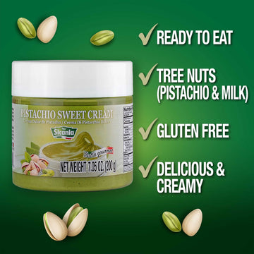 Sicania - Premium Pistachio Cream, 7.05 Oz (200G) - Authentic Italian, Gluten-Free, Non-Gmo - Gourmet Spread For Desserts, Pastr