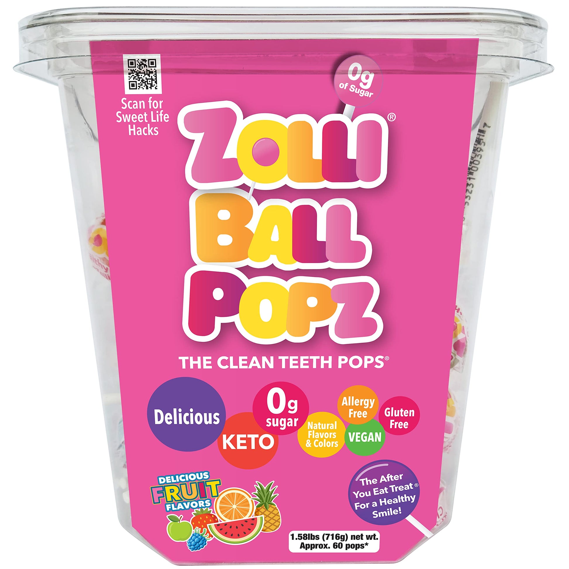 Ball Popz 60Ct Tub - Assorted Flavors, Sugar-Free, Dental-Friendly Lollipops For Guilt-Free And Flavorful Snacking