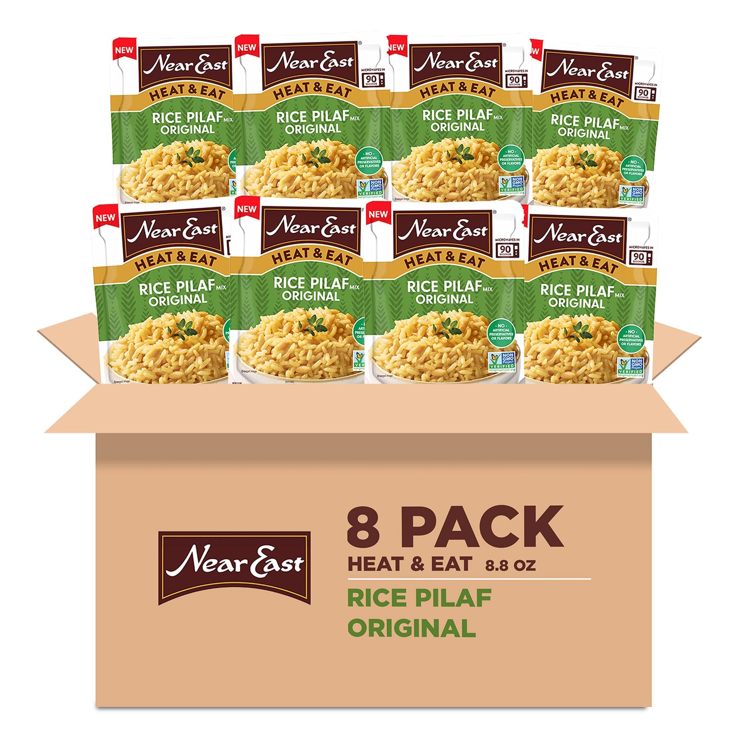 Near East Heat & Eat Rice Quick Cook Rice Microwave Rice Rice Pilaf Original 8.8oz Pouches (8 Pack)