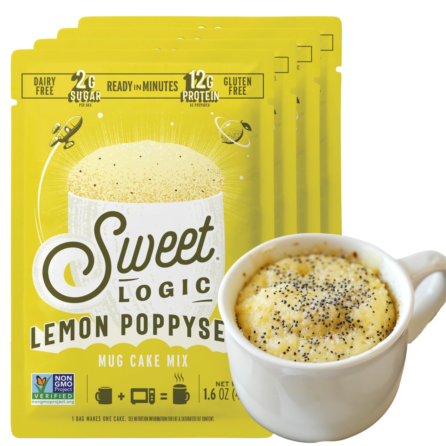 Sweet Logic Keto Dessert Mug Cake Mixes - Lemon Poppyseed - Low Sugar - Gluten-Free - Low Carb - Diaplayic-Friendly Sweets - Natural Ingredients - High Protein - Delicious Keto Treats (4 Pack)
