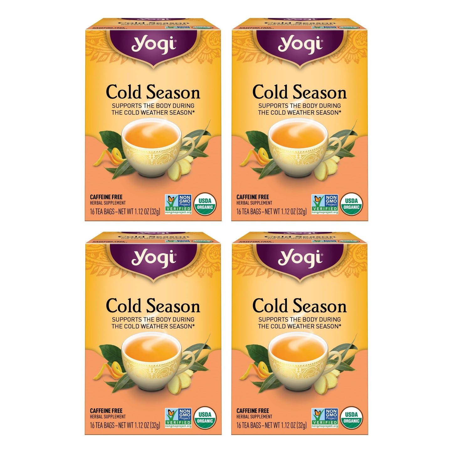 Yogi Tea Cold Season Tea - 16 Tea Bags Per Pack (4 Packs) - Organic Respiratory Tea For Support During Colder Seasons - Includes