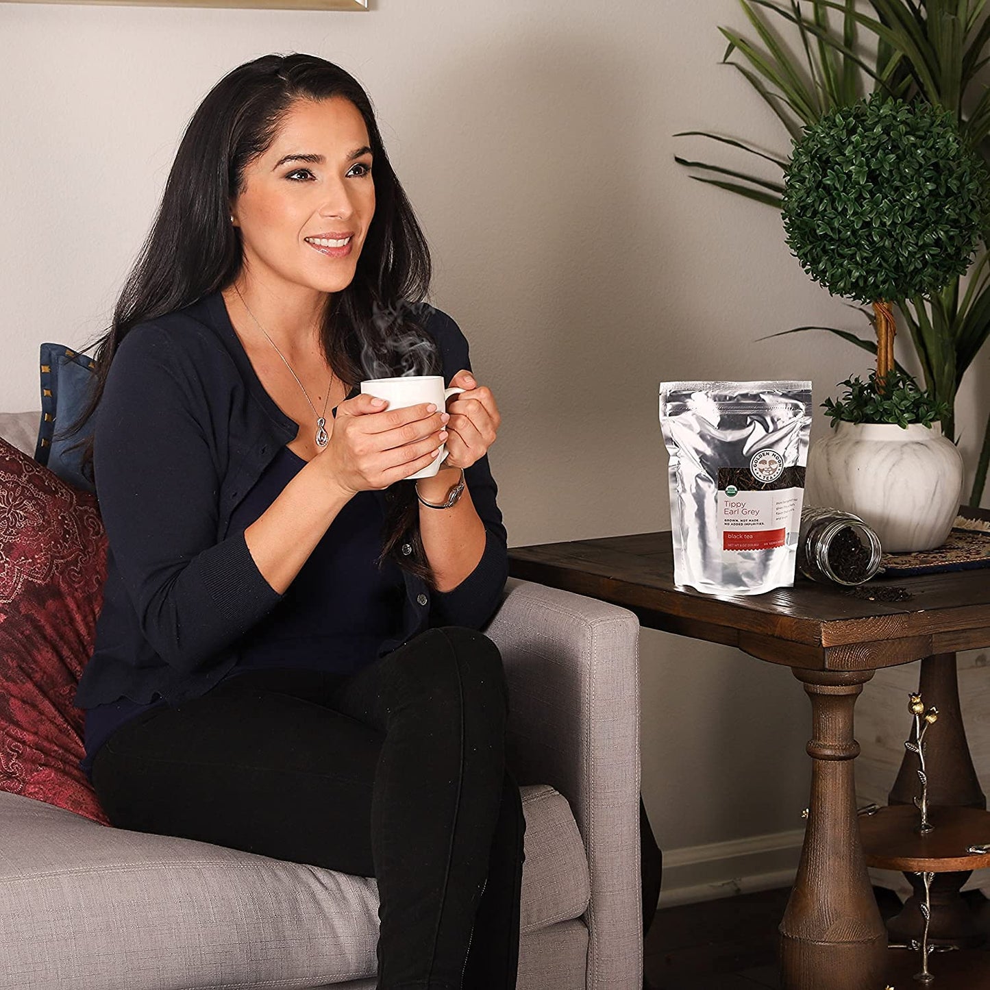 Golden Moon Tea Organic Tippy Earl Grey Black Tea - Real Bergamot Peels & Extract - Loose Leaf, Non-Gmo - Travel Tin (30 Serving