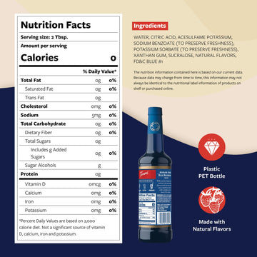 Torani Sugar Free Syrup, Blue Raspberry, Zero-Calorie Flavoring For Drinks, Pump Included, 25.4 Oz