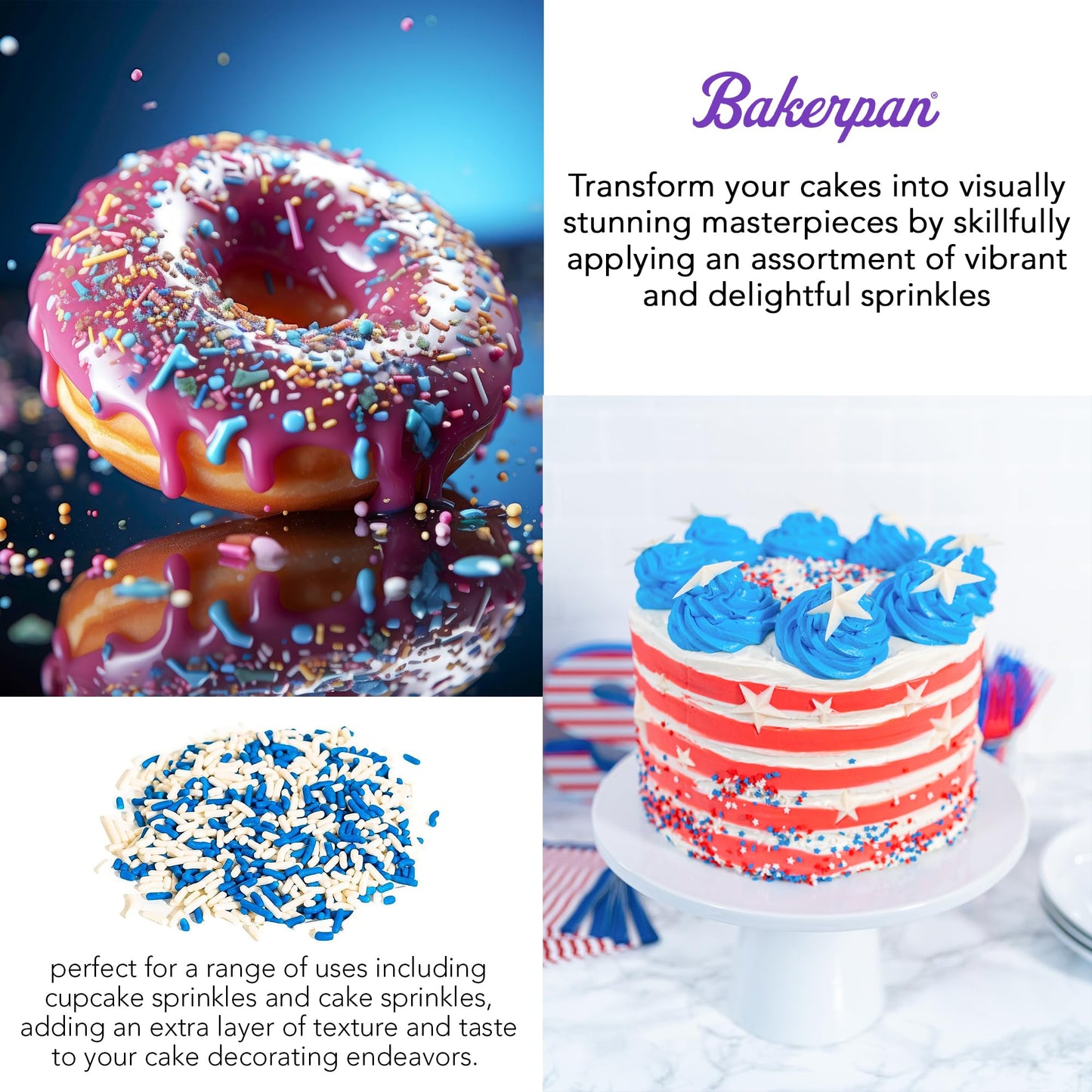 Bakerpan Blue And White Nonpareils Sprinkles - 5.1 Ounces Sprinkles For Cake Decorating - Edible Nonpareils For Cupcakes, Ice Cream, Cake Decorations (Made In Usa)