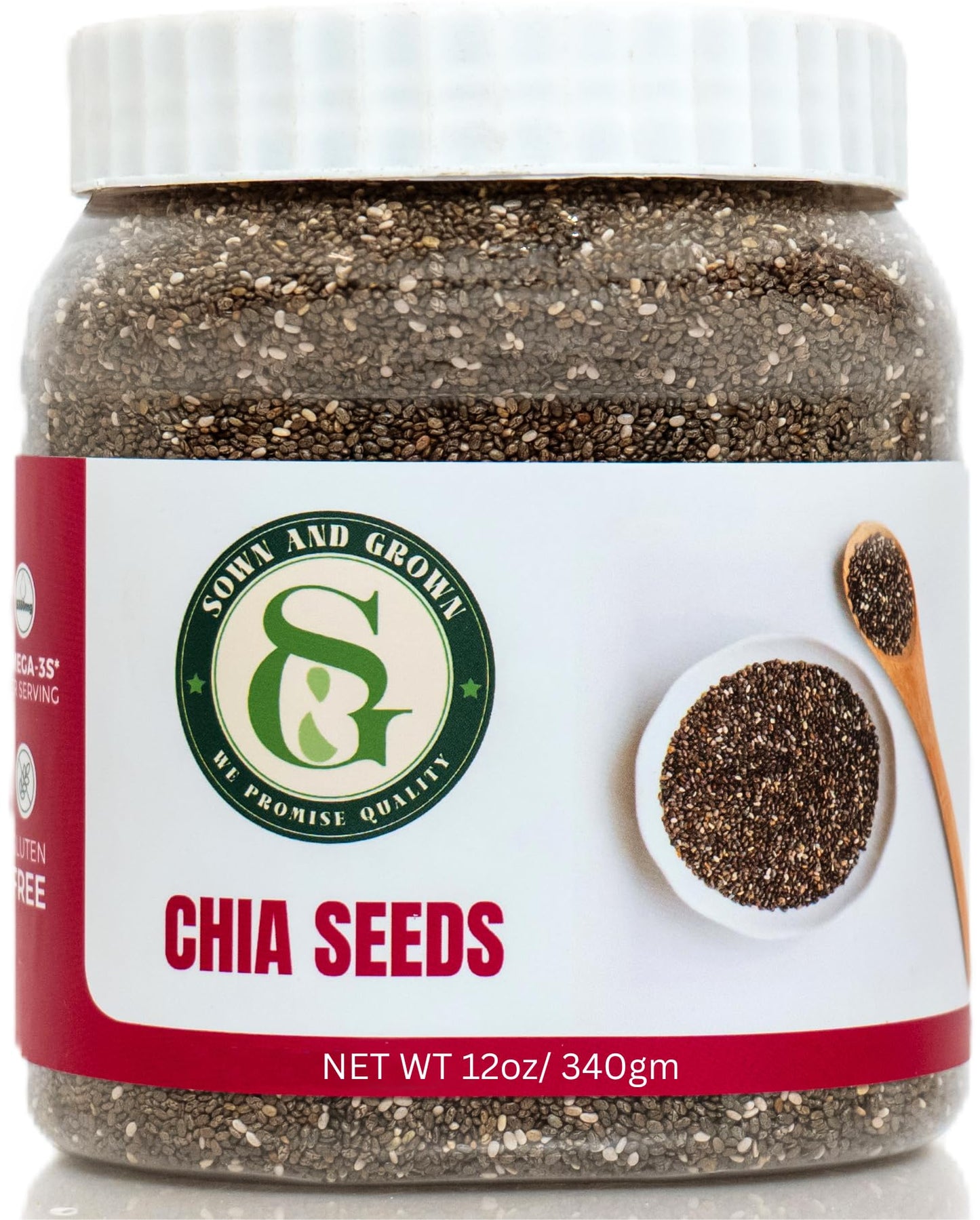 Sown-and-Grown Chia Seeds- 12oz Omega-3 Non-GMO Keto Friendly Source of Fiber and Chia Seeds for Weight Management