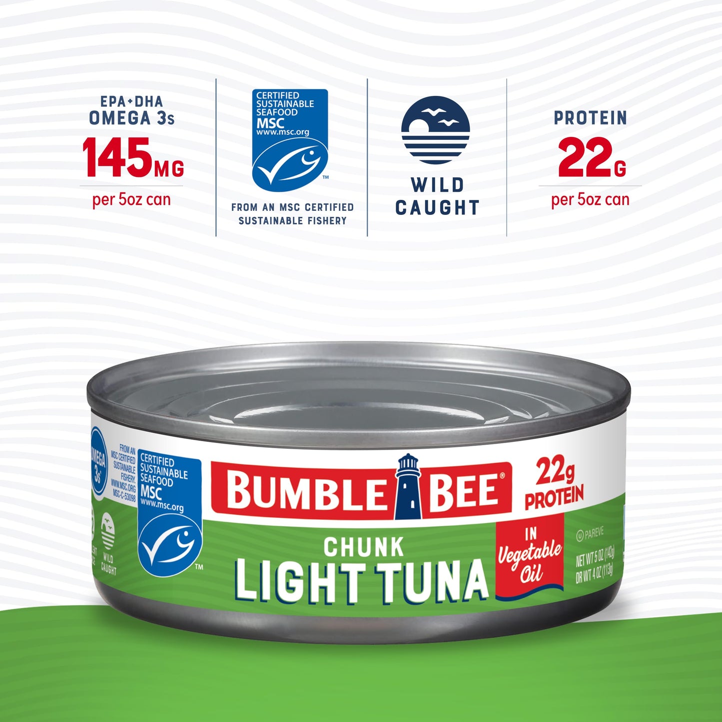 Bumble Bee Chunk Light Tuna In Oil, 5 Oz Can - Wild Caught Skipjack Tuna - 22G Protein Per Serving - Msc Certified Sustainable Seafood, Non-Gmo, Gluten Free, Kosher