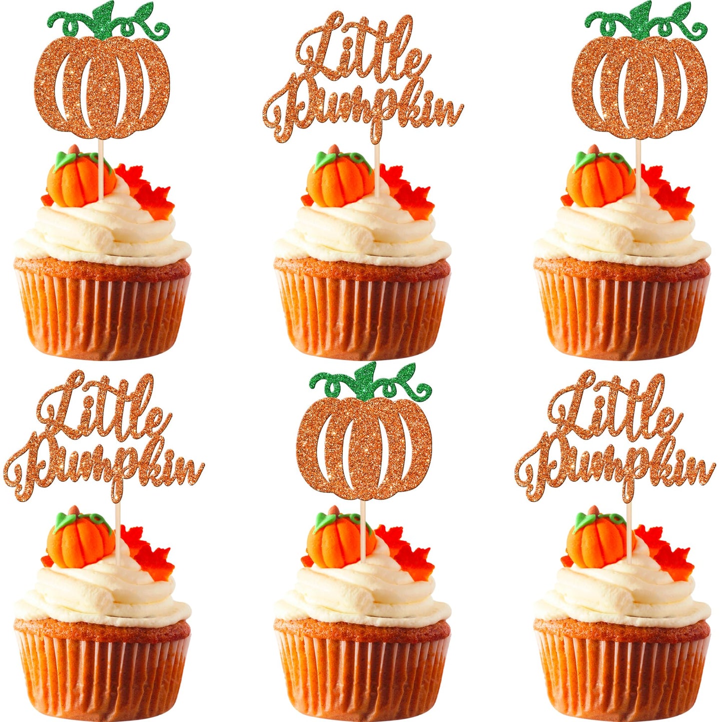 24 Pcs Little Pumpkin Cupcake Toppers Glitter Baby Shower Fall Theme Cupcake Picks Pumpkin Cupcake Decorations For Thanksgiving