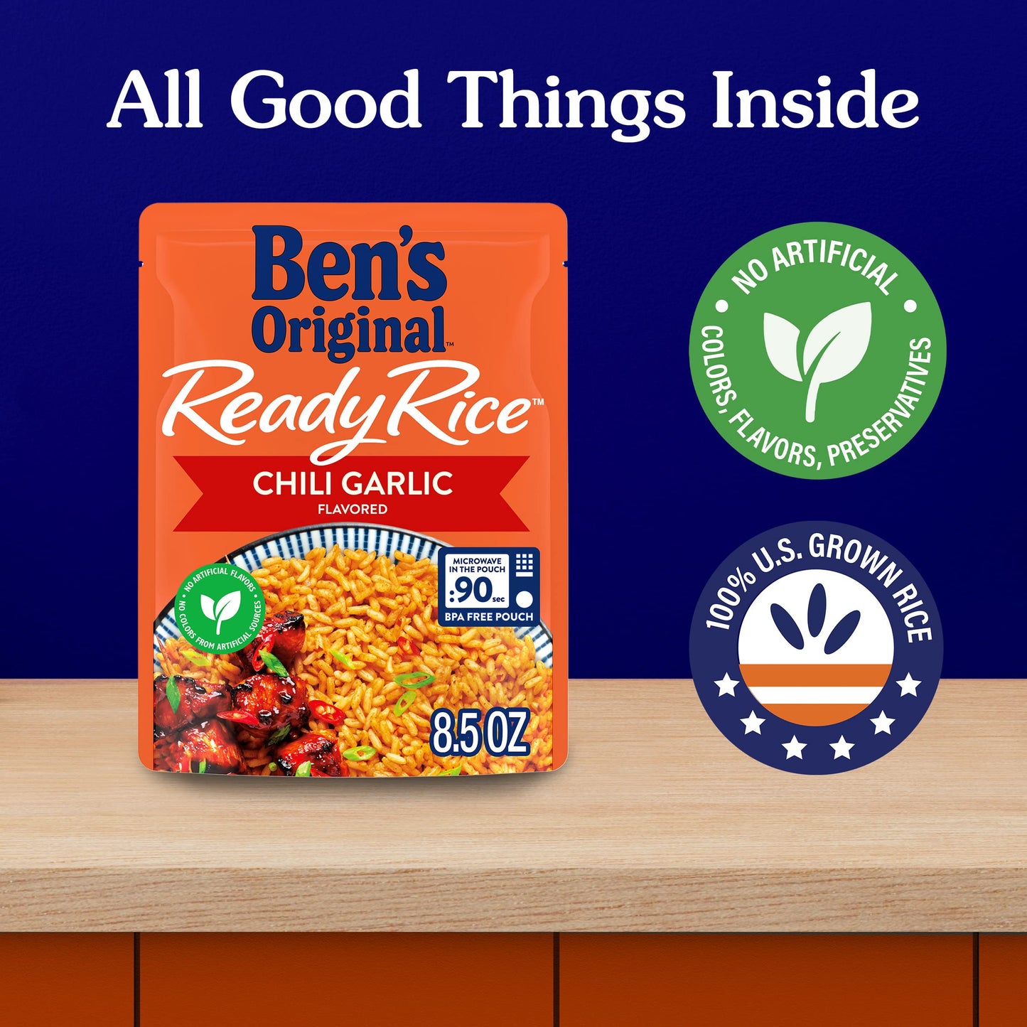 Bens Original Ready Rice Chili Garlic Flavored Rice, Easy Dinner Side, 8.5 oz Pouch (Pack of 12)