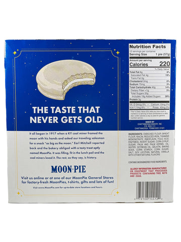 Moon Pie Single Decker - Vanilla. The Original Marshmallow Sandwich, 12 Pies Per Box.