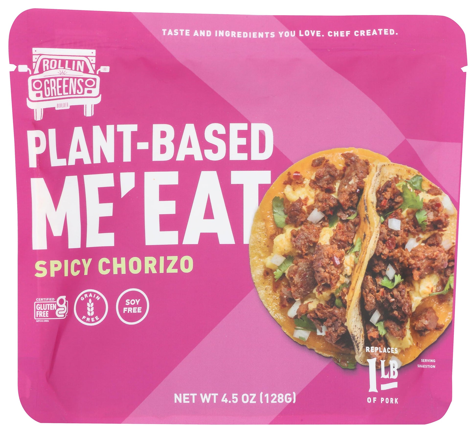 Rollingreens Plant Based Chorizo Me'Eat, 4.5 Oz