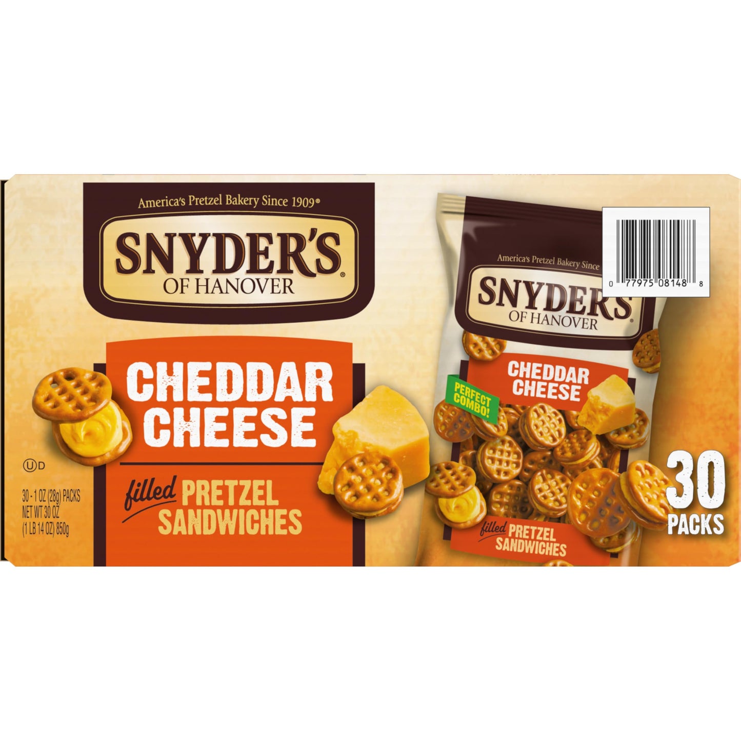 Snyder'S Of Hanover Pretzel Sandwiches, Cheddar Cheese, Snack Packs, 30 Ct