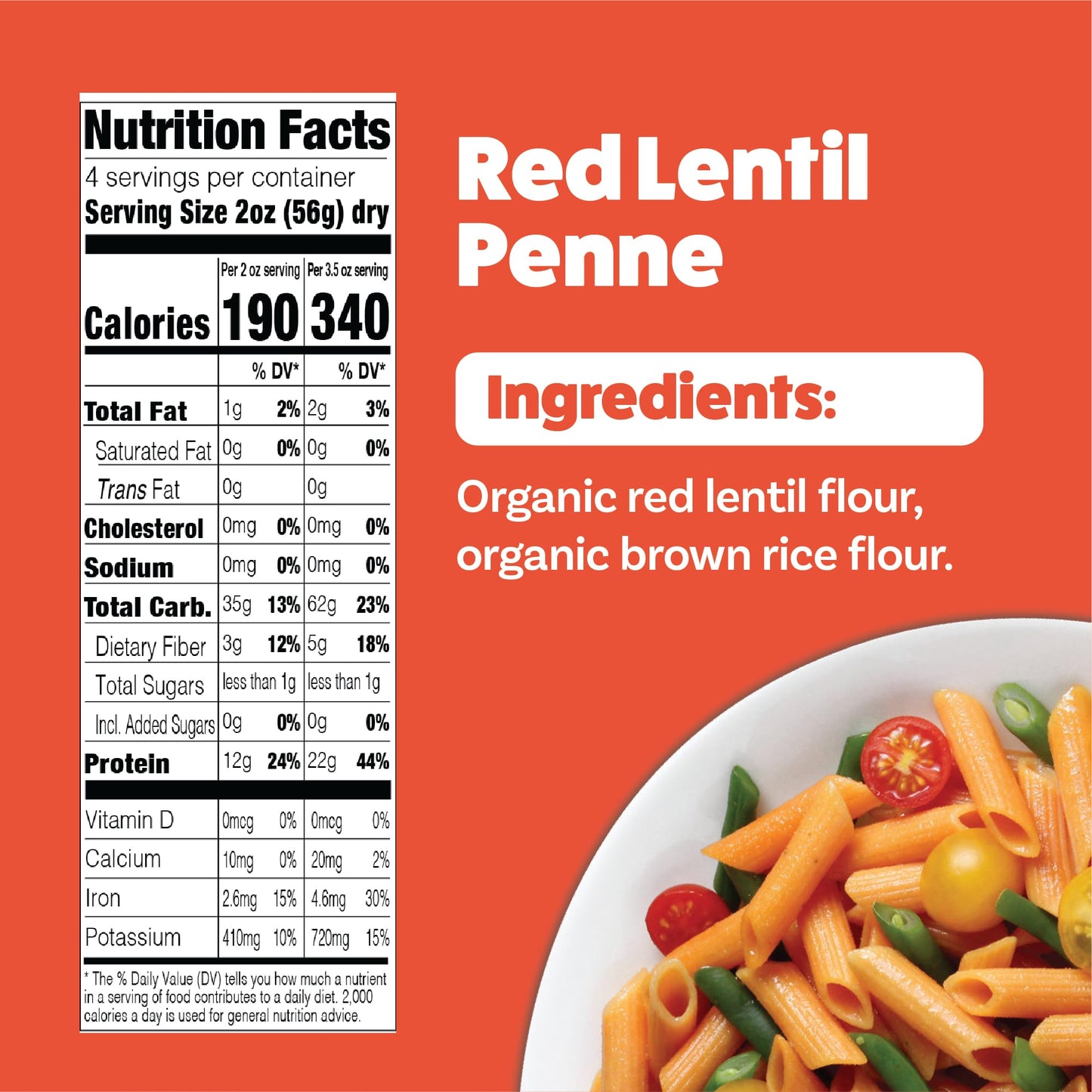 EXPLORE CUISINE Organic Red Lentil Penne - High Protein, Gluten Free Pasta, Easy to Make - Organic, Non GMO - 24 Total Servings,