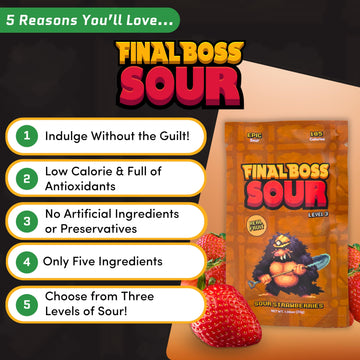 FINAL BOSS Holiday Sour Candy, Sour Strawberries, Fruit Chews with Real Dried Fruit, 10 Pack, Low Calorie Snack