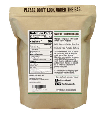 Anthony'S Organic Hulled Sesame Seeds, 2 Lb, White, Raw, Gluten Free, Non Gmo, Keto Friendly