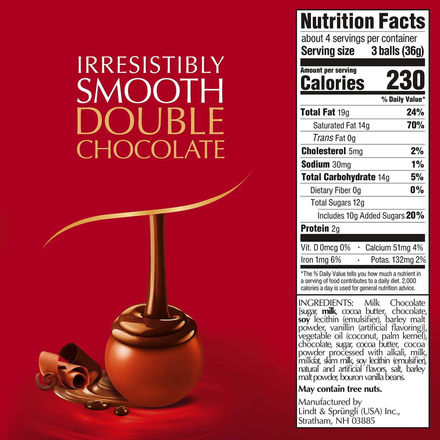 Lindt Lindor Double Chocolate Milk Chocolate Candy Truffles, Milk Chocolate With Smooth, Melting Truffle Center, Great For Gift Giving, 5.1 Oz. Bag (6 Pack)