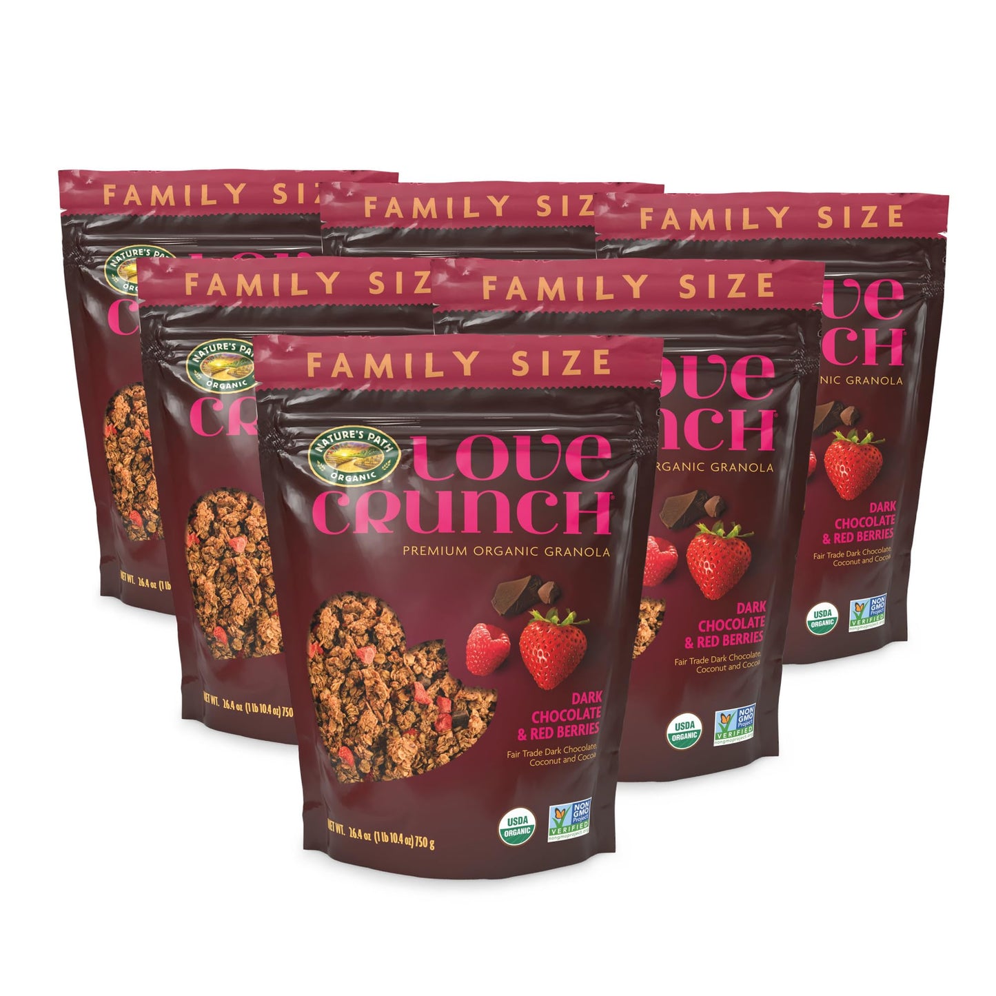 Love Crunch Organic Dark Chocolate & Red Berries Granola, Family Size 1.65 lbs (Pack of 6), Non-GMO, Fair Trade by Nature's Path