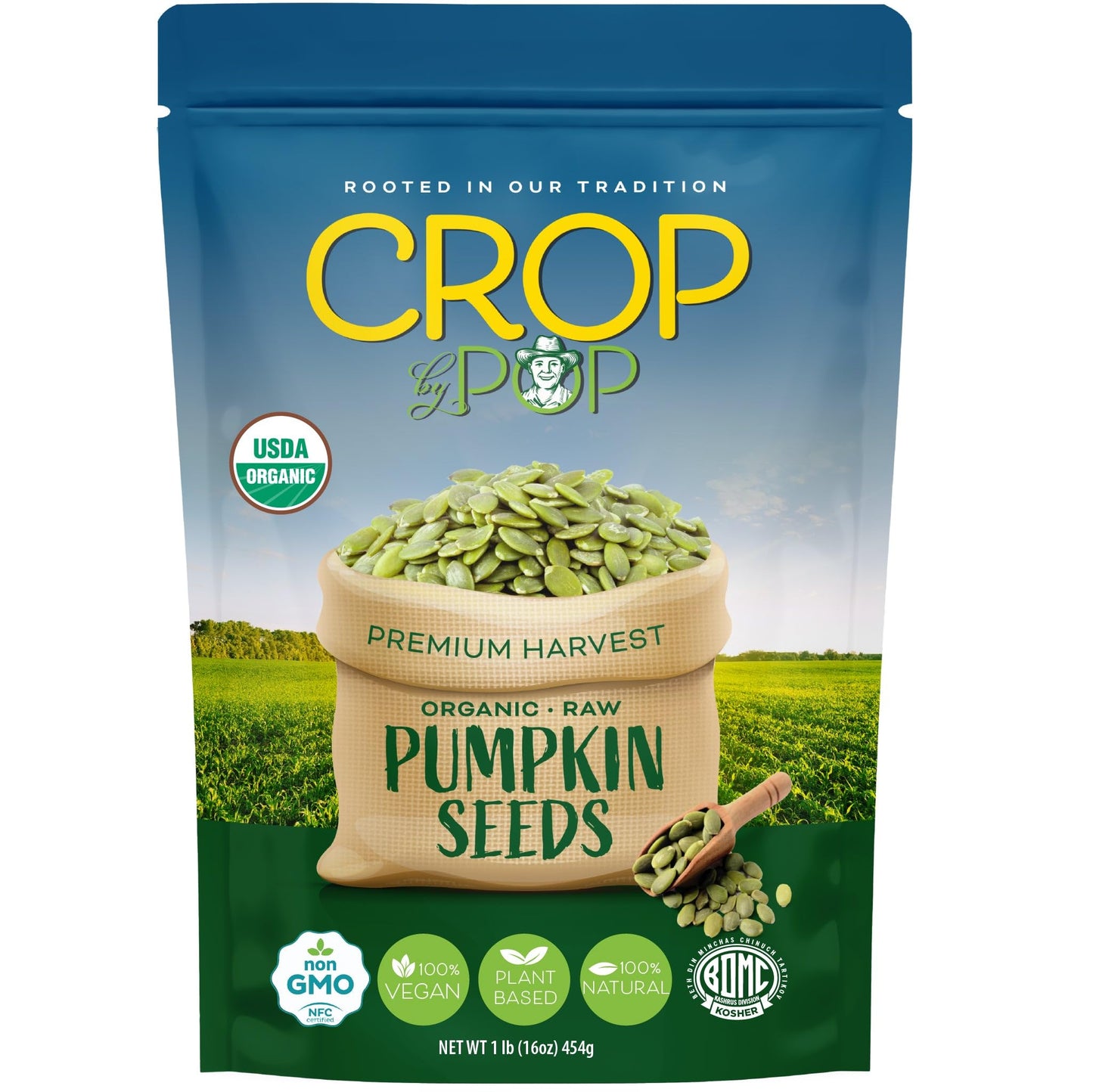 Crop By Pop - Organic Raw Pumpkin Seeds (16 Oz - 1 Lb) Packed Fresh In Resealable Bag - Usda Organic Non Gmo - Naturally Grown Vegan Kosher