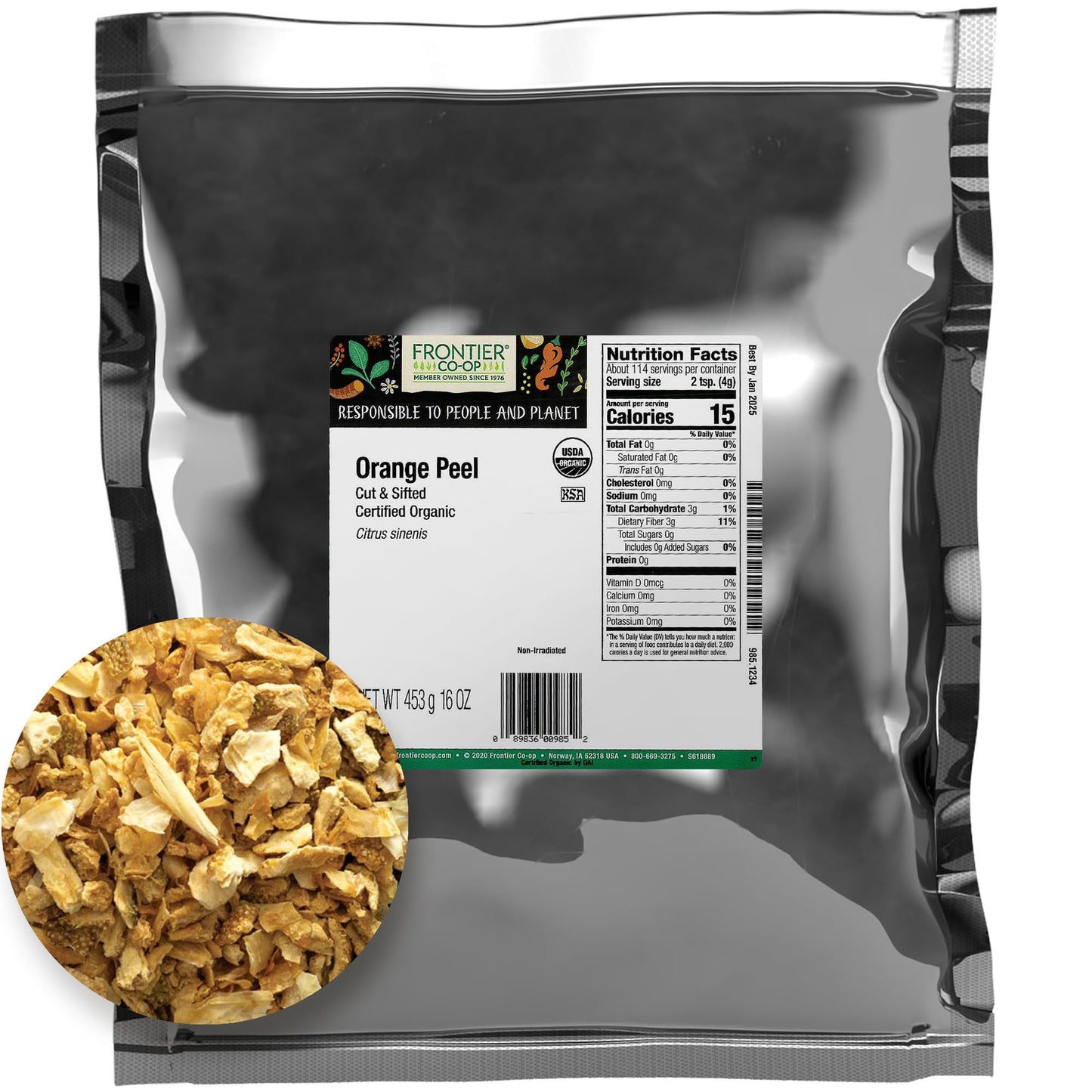 Frontier Co-Op Organic Bulk Orange Peel, 1 Lb